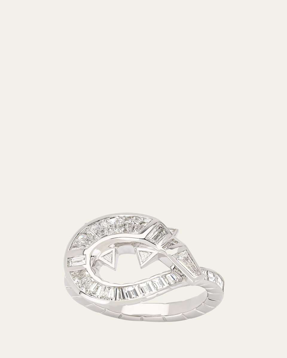 18K White Gold Diamond Alligator Twist Ring, Size